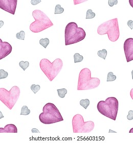 Watercolor Hearts seamless pattern. Colorful hearts. Love. Valentine's Day background. Watercolor drawing handmade - vector