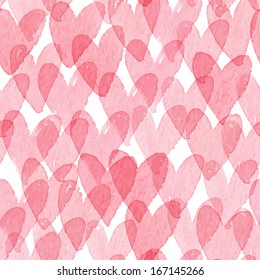 Watercolor hearts seamless pattern. Vector illustration