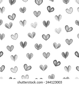 Watercolor hearts seamless pattern. Vector illustration. Black and white vector background. 