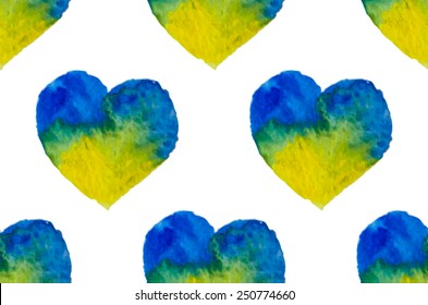 Watercolor hearts seamless pattern. Vector illustration