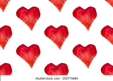 Watercolor hearts seamless pattern. Vector illustration
