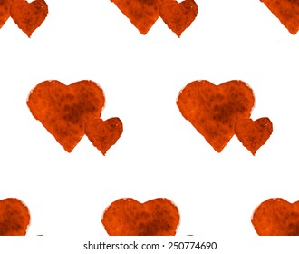 Watercolor hearts seamless pattern. Vector illustration