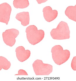 Watercolor hearts seamless pattern. Vector illustration