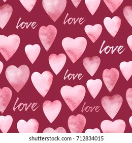 Watercolor hearts seamless pattern. Vector illustration