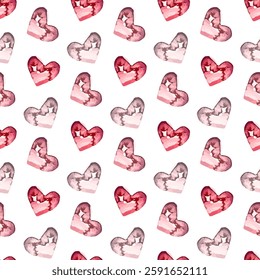 Watercolor Hearts Seamless Romantic Pattern