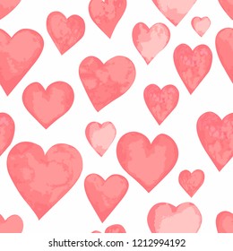 Watercolor hearts seamless vector pattern. Suitable for Valentine's day, weddings, stationery cards ...