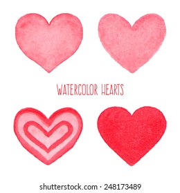 Watercolor hearts set. Hand drawn abstract art. Design element for Valentine's Day, wedding, baby shower, birthday card etc. Vector illustration