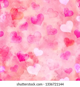Watercolor hearts for St. Valentine s Day. Vector illustration. Seamless pattern, background with hearts.