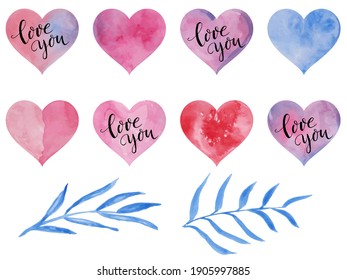Watercolor hearts for St. Valentine's Day. Vector illustration