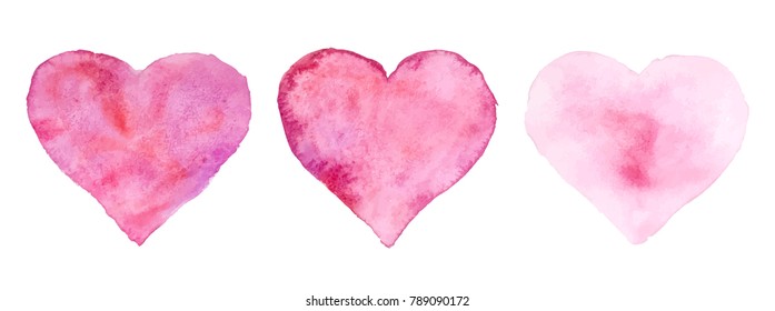 Watercolor hearts for St. Valentine's Day. Vector illustration