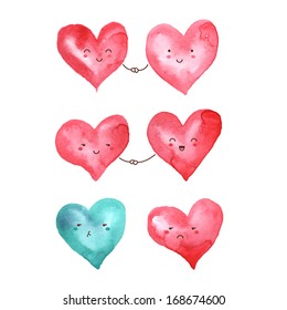 Watercolor hearts for Valentine's day design. Vector illustration.