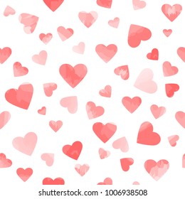 Watercolor Hearts. Vector Seamless Pattern. Valentines Background