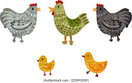 Watercolor Hen Chicken Illustrations. Poultry. Farm 