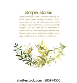 Watercolor herbs and flowers, vector background. Hand drawn