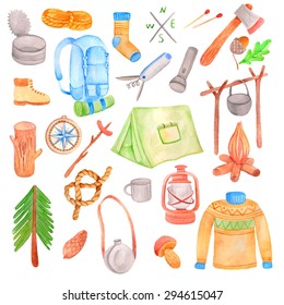 Watercolor hike icon set