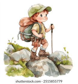 watercolor of hiking clipart illustration isolated