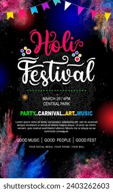 Watercolor Holi festival poster template. vector illustration