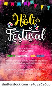 Watercolor Holi festival poster template. vector illustration