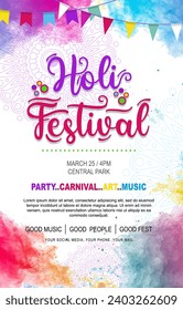 Watercolor Holi festival poster template. vector illustration