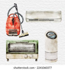 watercolor home appliance element collection set air conditioner, oven, air purifier, vacuum cleaner