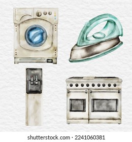 watercolor home appliance element collection set