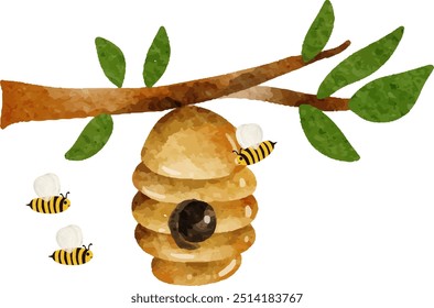 Watercolor Honey Bee Illustration Set. Honey. Bee. Beehive