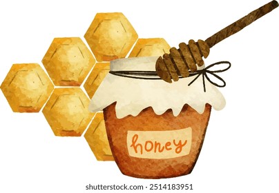 Watercolor Honey Bee Illustration Set. Honey. Bee. Beehive
