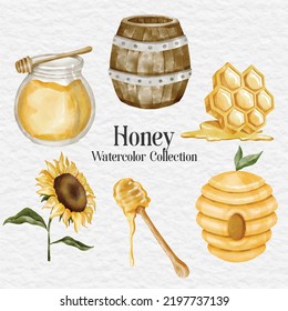 watercolor honey element collection set clip art