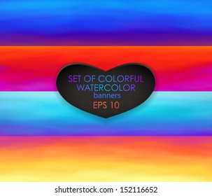 Watercolor horizontal banners set - vector illustration.