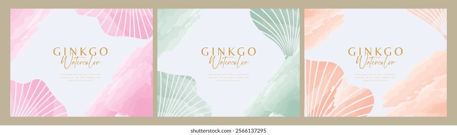 Watercolor horizontal ginkgo background for documents or invitations and veminim spa business