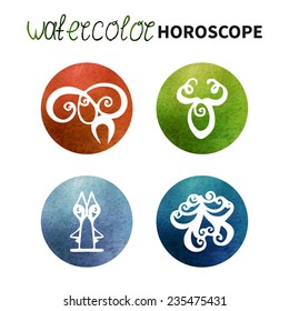 watercolor horoscope doodle icons set (color)