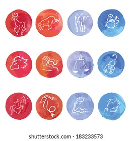 Watercolor. Horoscope Zodiac Star signs, vector set.