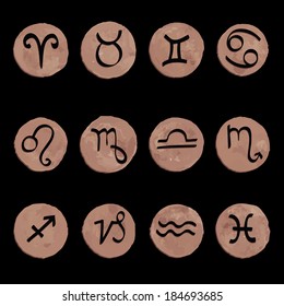 Watercolor. Horoscope Zodiac Star signs, vector set.