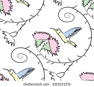 Watercolor humming bird seamless pattern. Vector illustration eps10.