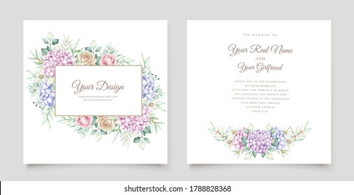 watercolor hydrangea flowers wedding invitation card set