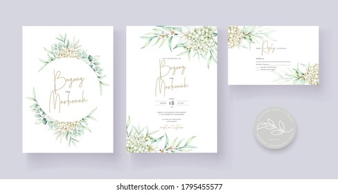 watercolor hydrangea flowers wedding invitation card set