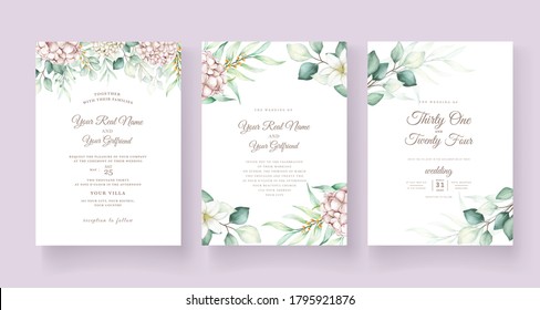 watercolor hydrangea flowers wedding invitation card set