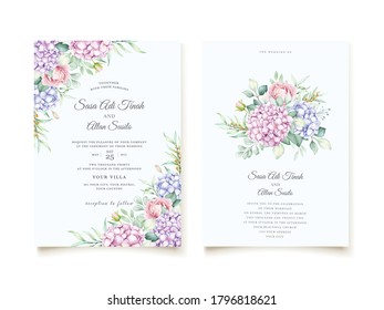 watercolor hydrangea flowers wedding invitation card set