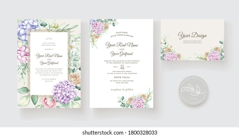 watercolor hydrangea flowers wedding invitation card set