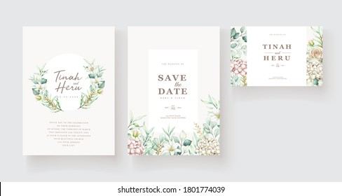 watercolor hydrangea flowers wedding invitation card set