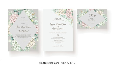 watercolor hydrangea flowers wedding invitation card set