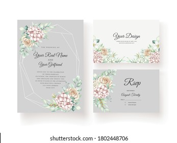watercolor hydrangea flowers wedding invitation card set