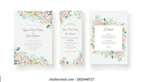 watercolor hydrangea flowers wedding invitation card set