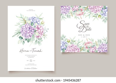 watercolor hydrangea flowers wedding invitation card set