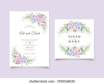 watercolor hydrangea flowers wedding invitation card set
