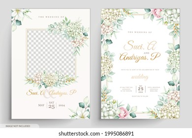 watercolor hydrangea flowers wedding invitation card set