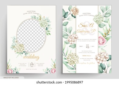watercolor hydrangea flowers wedding invitation card set