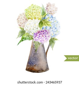 watercolor, hydrangea, Provence, bouquet