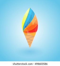 Watercolor ice cream, background, waffle cone