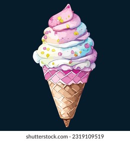 Watercolor Ice Cream Cone Clipart Design